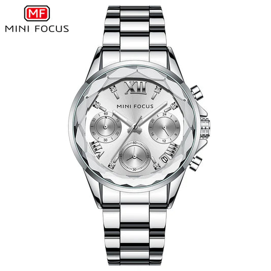 Mini Focus Silver Stainless Steel Green Dial Chronograh Quartz Watch for Ladies - MF0466L-01